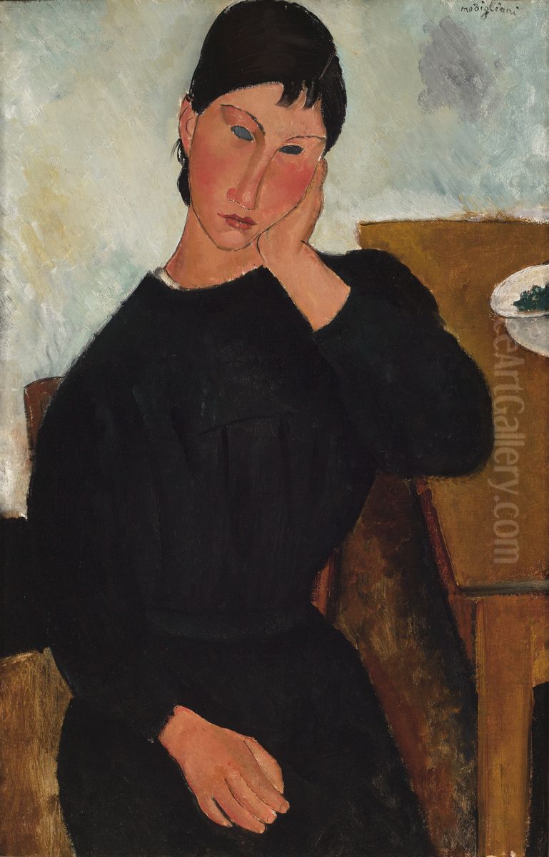 Elvira Resting at a Table Oil Painting by Amedeo Modigliani