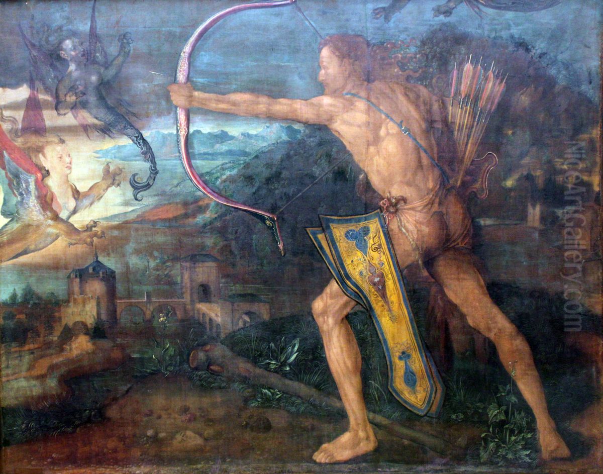 Herkules im Kampf mit den Harpyen Oil Painting by Albrecht Durer