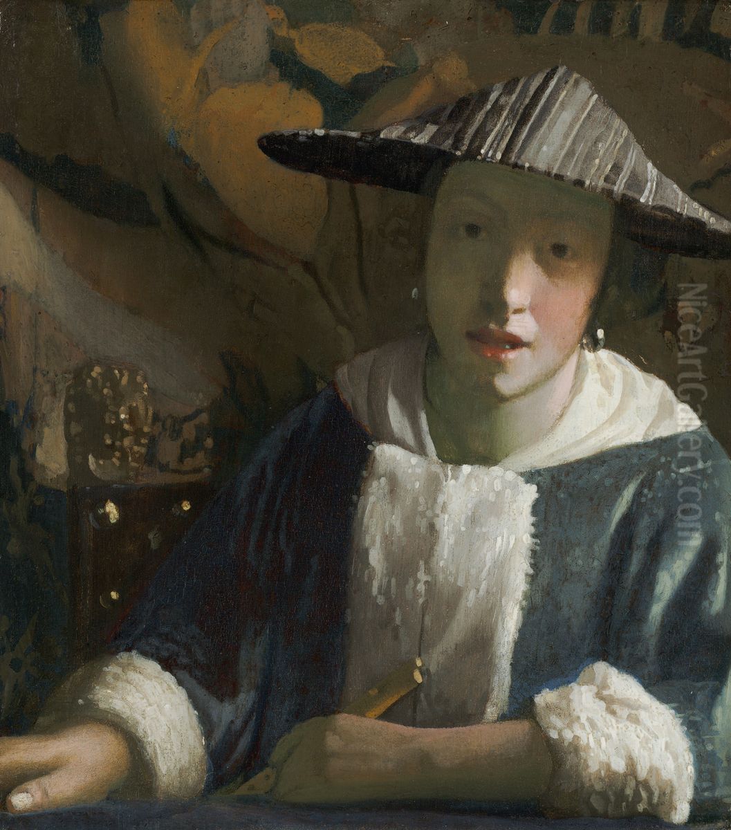 Girl with a Flute Oil Painting by Jan Vermeer Van Delft