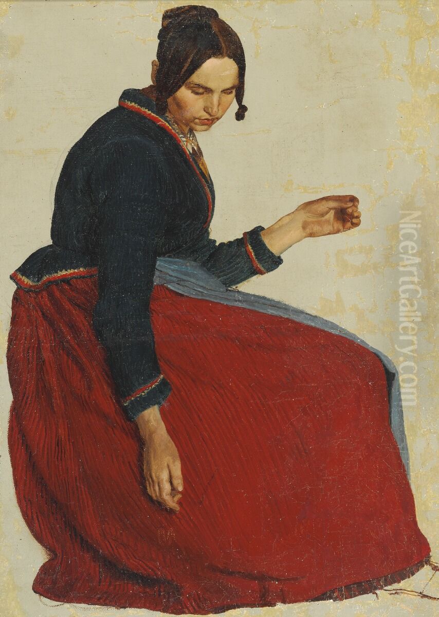 Portraet af en kvinde med rod nederdel Oil Painting by Lorenz Frolich