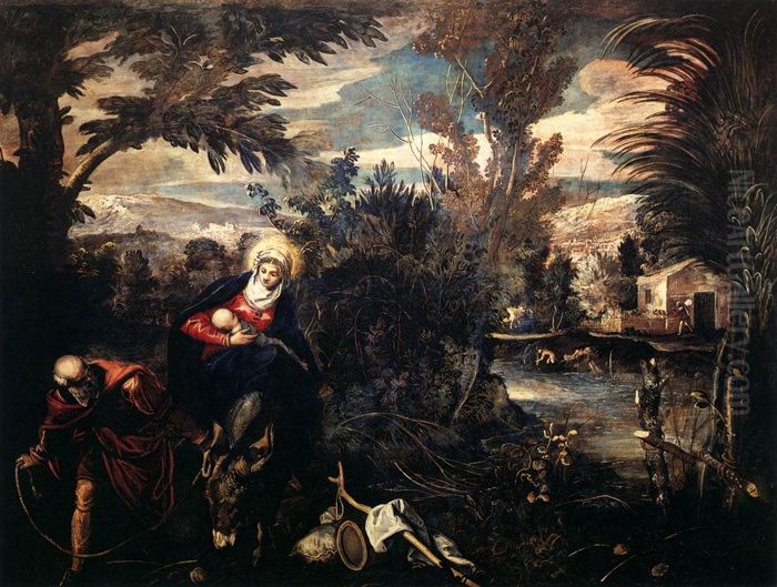 The Flight into Egypt Oil Painting by Jacopo Tintoretto