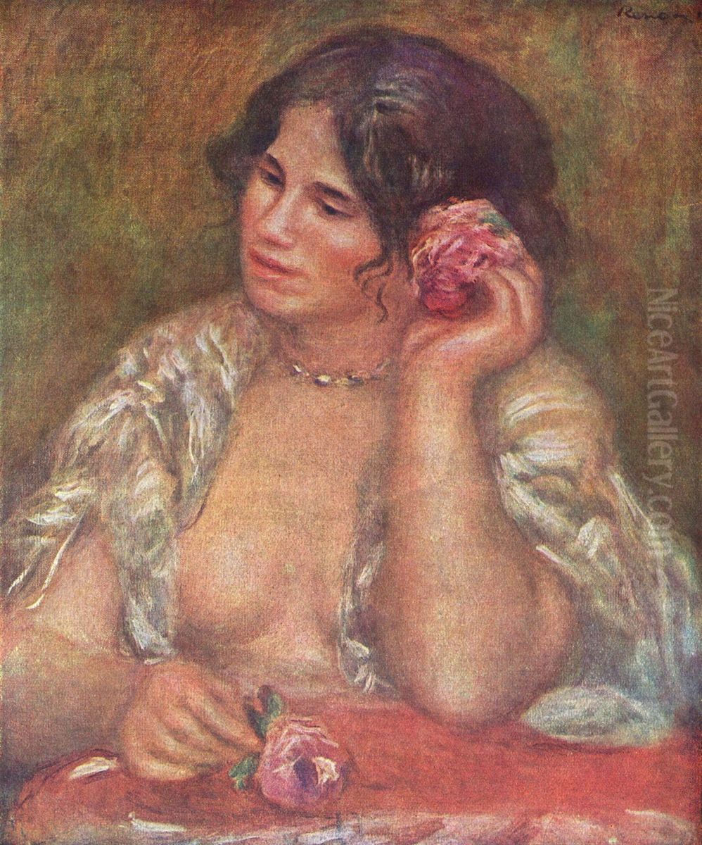 Gabriele mit Rose Oil Painting by Pierre Auguste Renoir