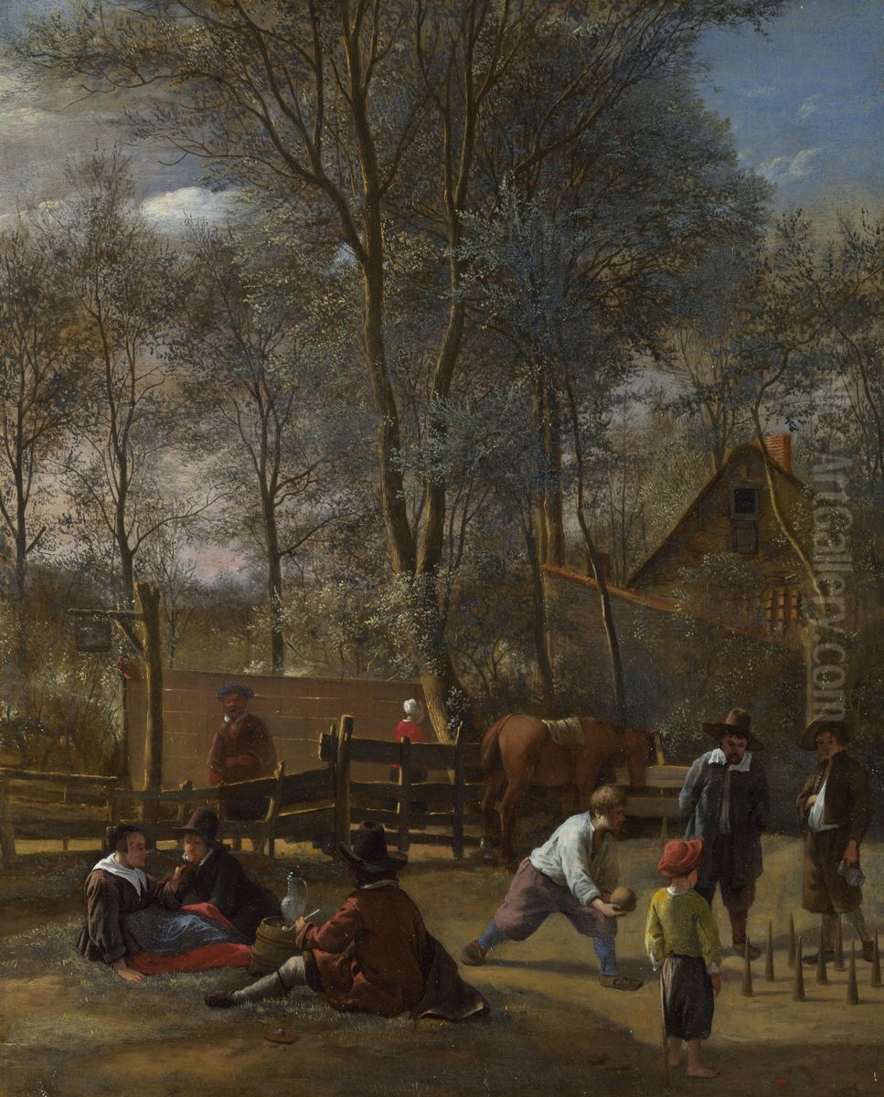 Skittle Players outside an Inn Oil Painting by Jan Steen