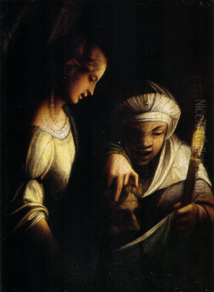 Judith et sa servante avec la tete d'Holopherne Oil Painting by Antonio da Correggio