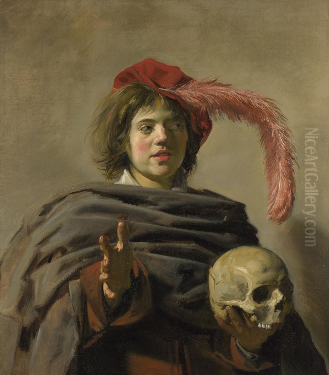 Young Man holding a Skull (Vanitas) Oil Painting by Frans Hals