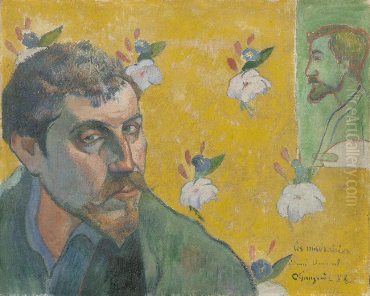 Self-Portrait with Portrait of Emile Bernard (Les miserables) Oil Painting by Paul Gauguin