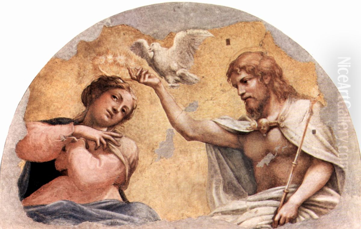 Fresken in der Kirche San Giovanni Evangelista in Parma, Lunette in der Apside, Szene: Marienkronung, Fragment Oil Painting by Antonio da Correggio