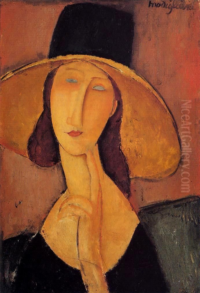 Jean Hebuterne with large hat Oil Painting by Amedeo Modigliani