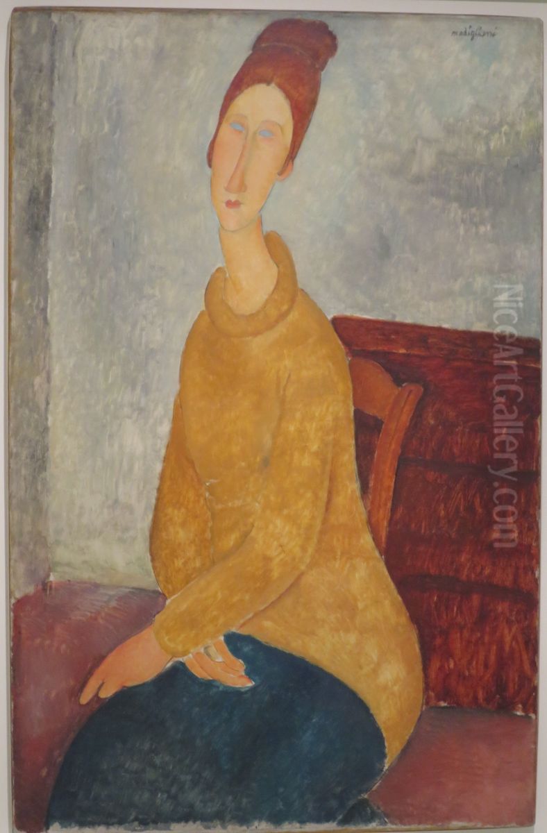 Jeanne Hebuterne in yellow sweater Oil Painting by Amedeo Modigliani