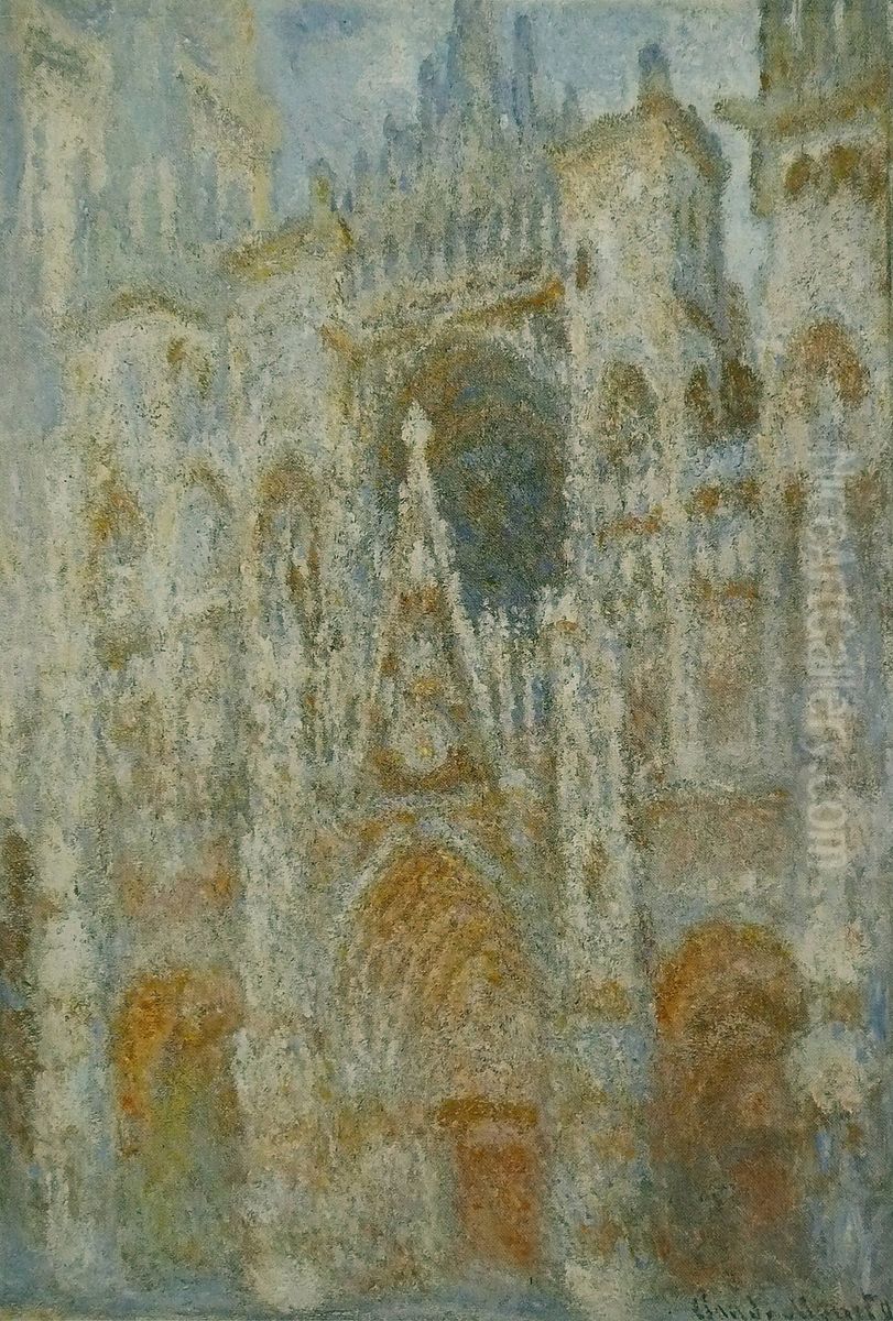 La Cathedrale de Rouen. Le portail, soleil matinal ; harmonie bleue Oil Painting by Claude Oscar Monet
