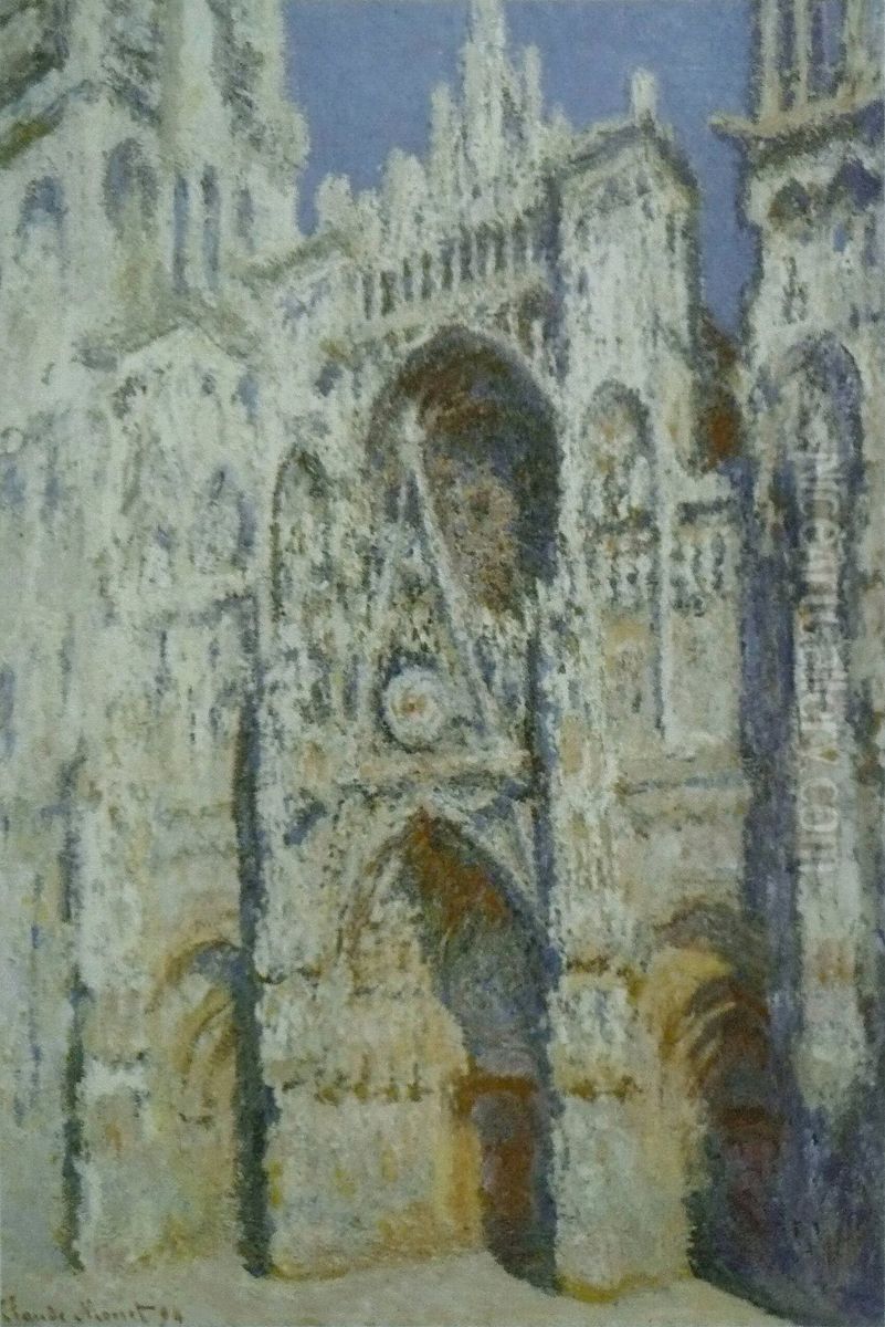 La Cathedrale de Rouen. Le portail et la tour Saint-Romain, plein soleil ; harmonie bleue et or Oil Painting by Claude Oscar Monet