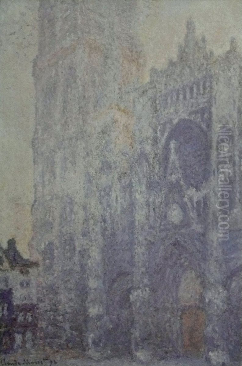 La Cathedrale de Rouen. Le portail et la tour Saint-Romain, effet du matin ; harmonie blanche Oil Painting by Claude Oscar Monet