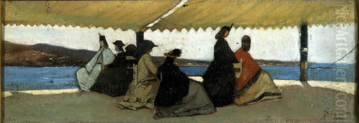The Palmieri Baths Roundabout in Livorno Oil Painting by Giovanni Fattori