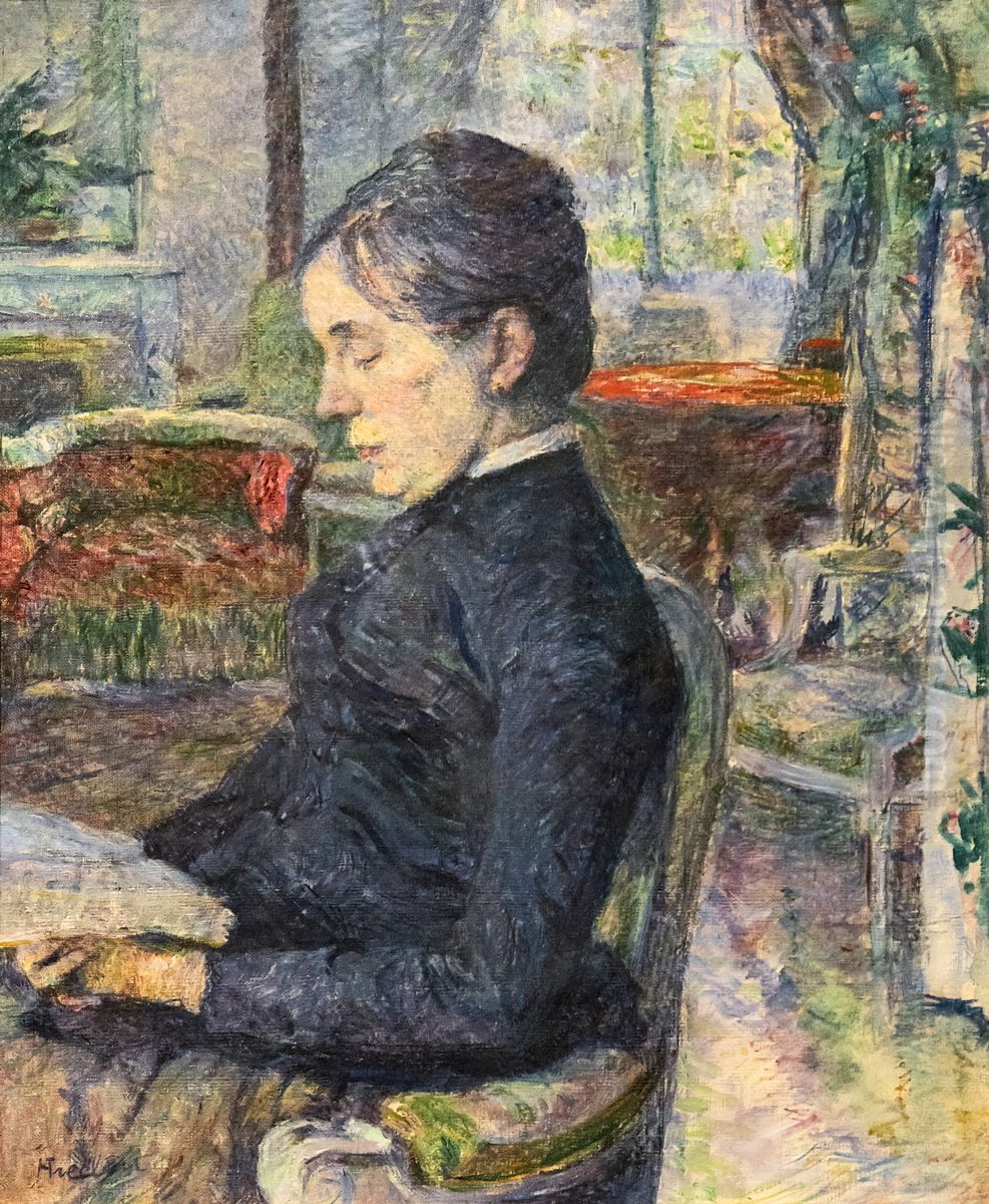 The Countess Adele de Toulouse-Lautrec in the living room of the Chateau de MalromeFrancais:La Comtesse Adele de Toulouse-Lautrec dans le salon du Chateau de MalromeItaliano:La contessa Adele de Toulouse-Lautrec nel soggiorno del castello di Malrome Oil Painting by Henri De Toulouse-Lautrec