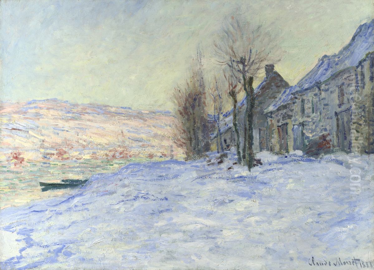 Coucher de soleil sur la neige a Lavacourt Oil Painting by Claude Oscar Monet