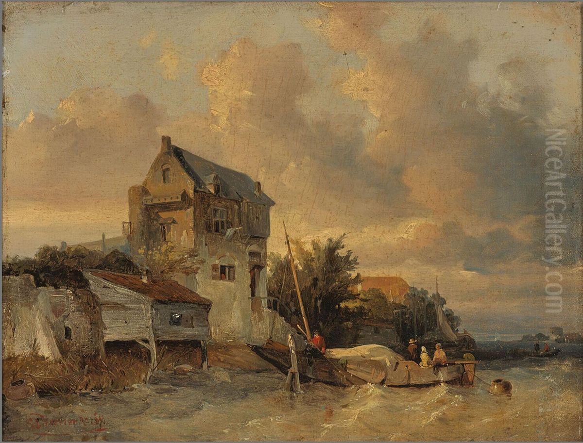 Landschap met vaart Oil Painting by Solomon Leonard Verveer