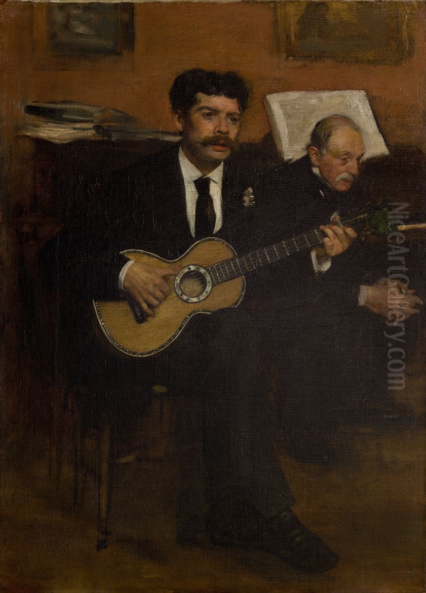 Lorenzo Pagans and Auguste de Gas Oil Painting by Edgar Degas