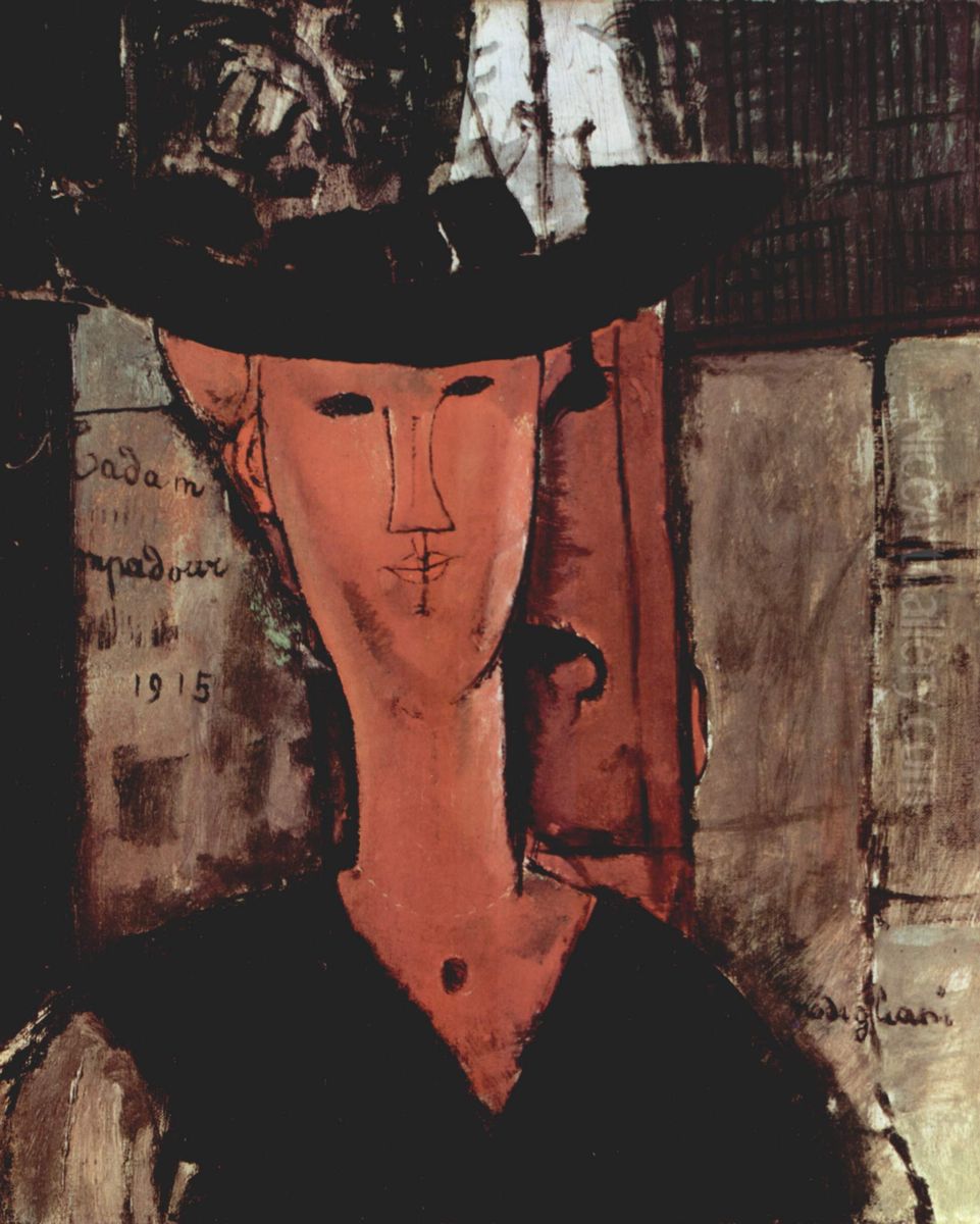 Dame mit Hut Oil Painting by Amedeo Modigliani