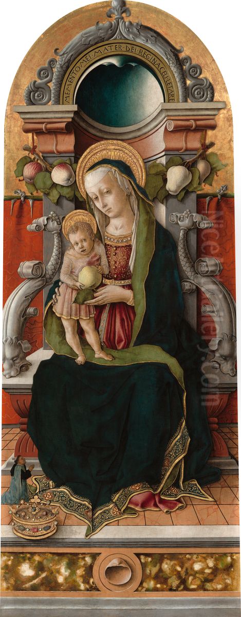 Madonna and Child Enthroned with Donor Oil Painting by Carlo Crivelli