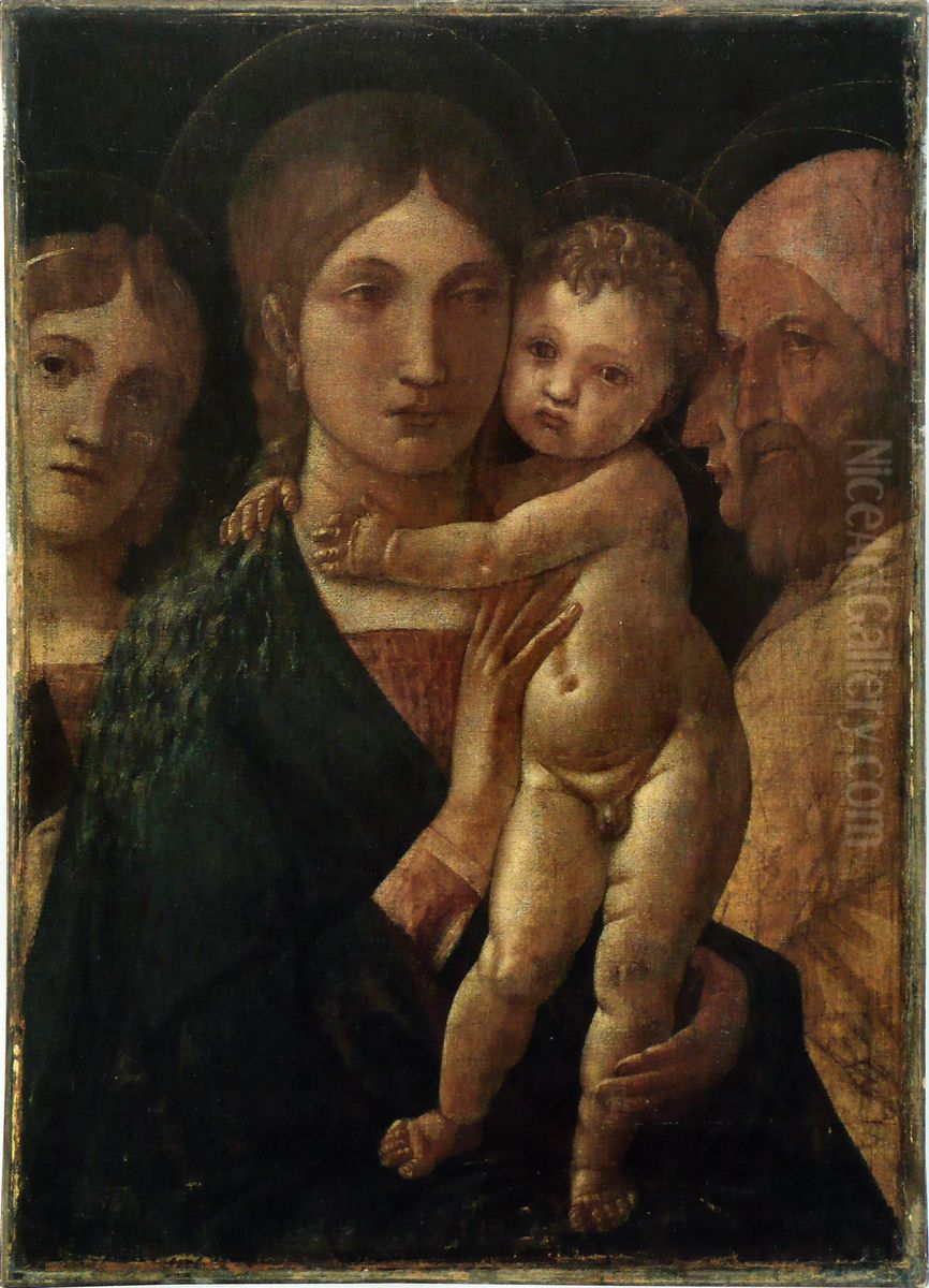 Madonna col Bambino, due santi e una santa Oil Painting by Andrea Mantegna