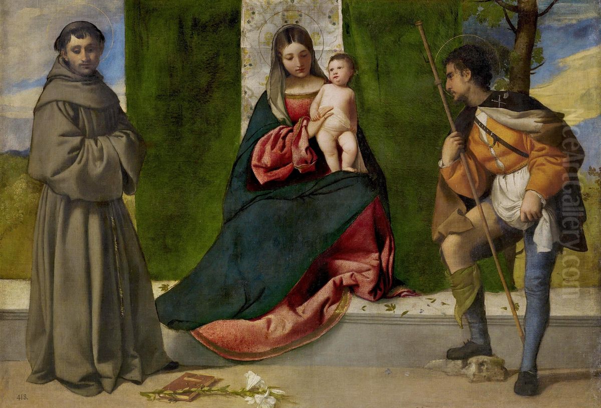 Mary with the Christ-child, Saint Anthony of Padua and Saint Roch Oil Painting by Titian