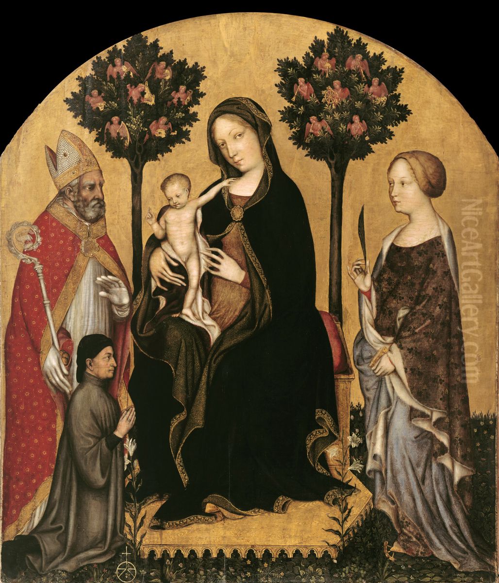 Mary Enthroned with the Child, Saints and a Donor Oil Painting by Gentile Da Fabriano