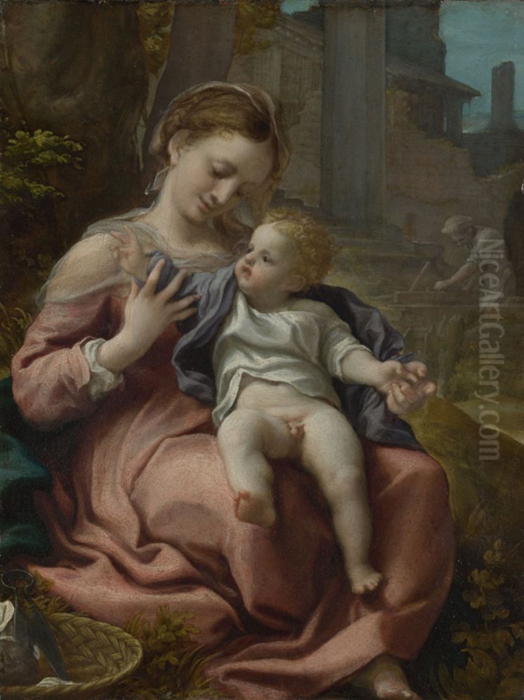 Madonna of the Basket Oil Painting by Antonio da Correggio
