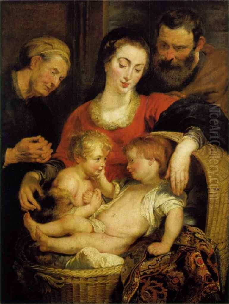 The Holy Family with Saints Elizabeth and John the Baptist as a child Oil Painting by (studio of) Rubens, Peter Paul