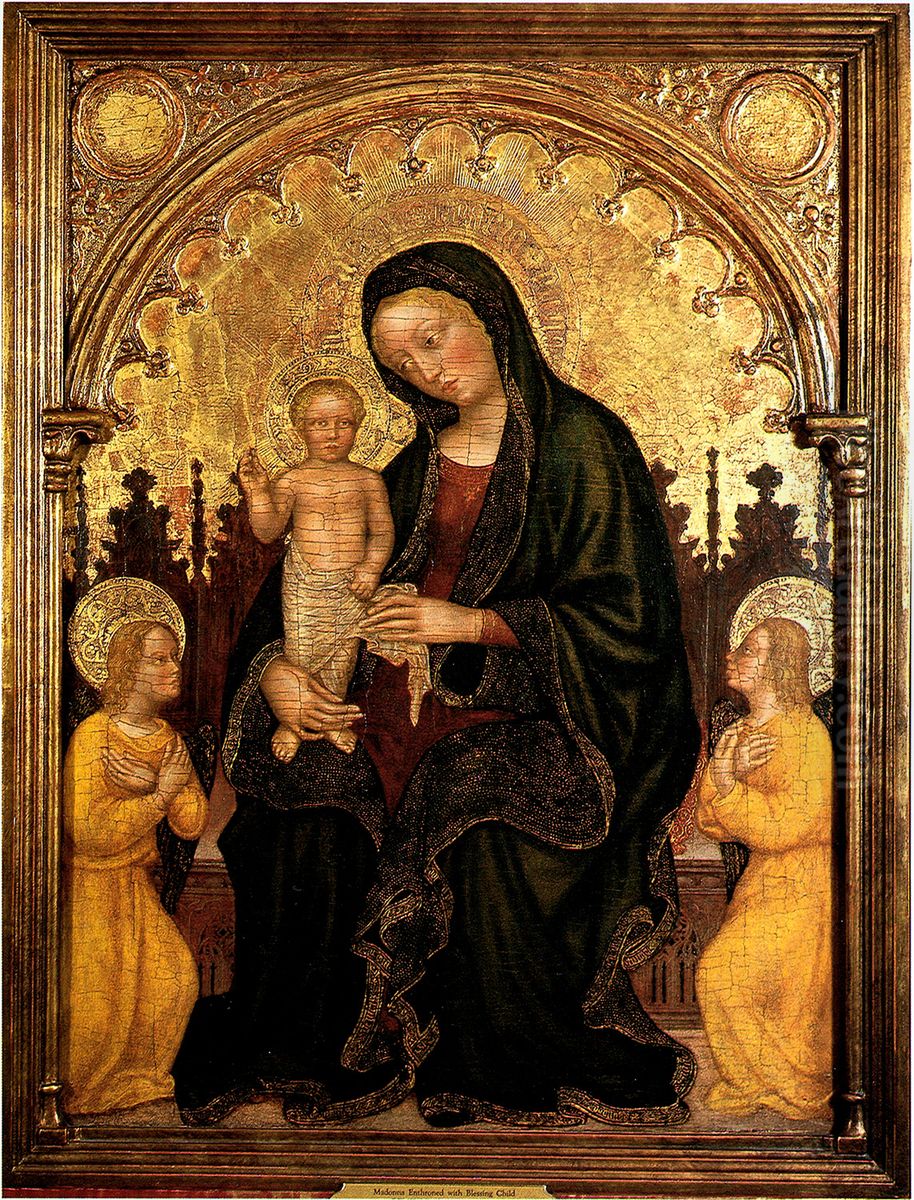 Enthroned Madonna and Child with Two Angels Oil Painting by Gentile Da Fabriano