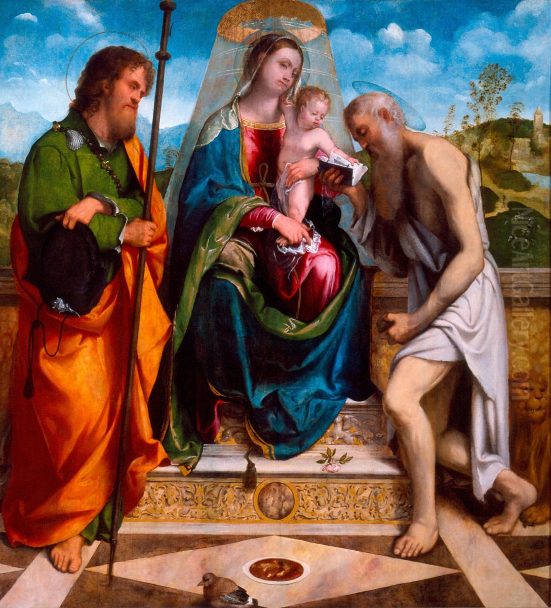 Madonna enthroned with child with Saints James the Greater and Jerome Oil Painting by Alessandro Bonvicino (Moretto da Brescia)
