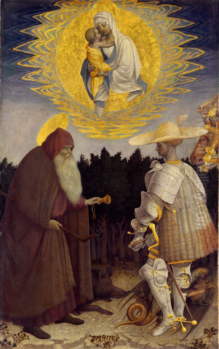 The Virgin and Child with Saints Anthony Abbot and George Oil Painting by Pisanello
