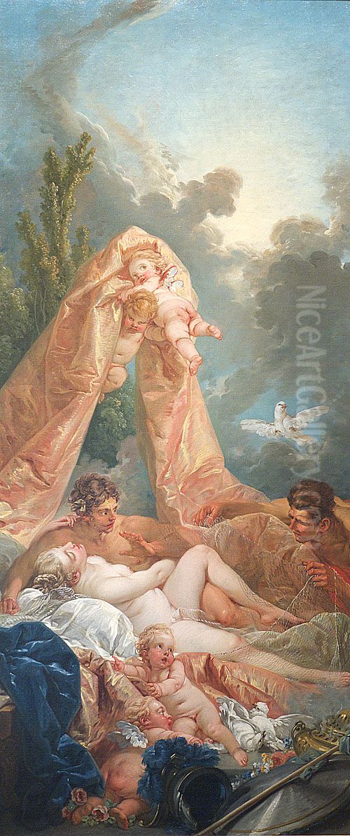 Mars and Venus Surprised by Vulcan Oil Painting by Francois Boucher