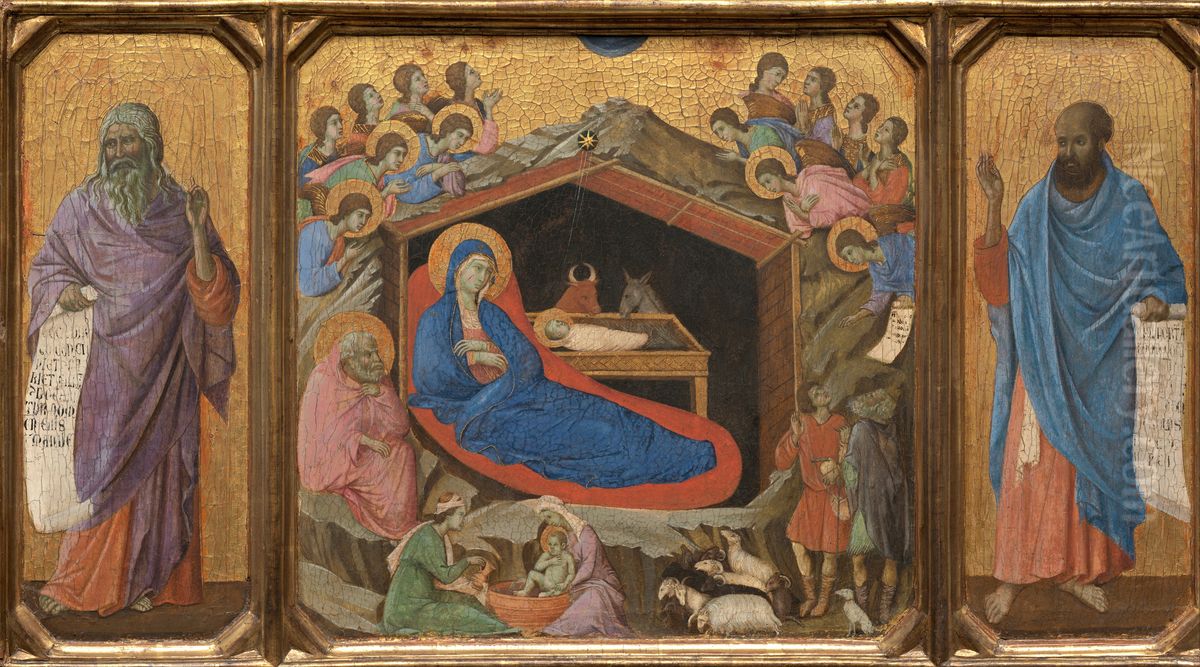 The Nativity with the Prophets Isaiah and Ezekiel Oil Painting by Duccio Di Buoninsegna