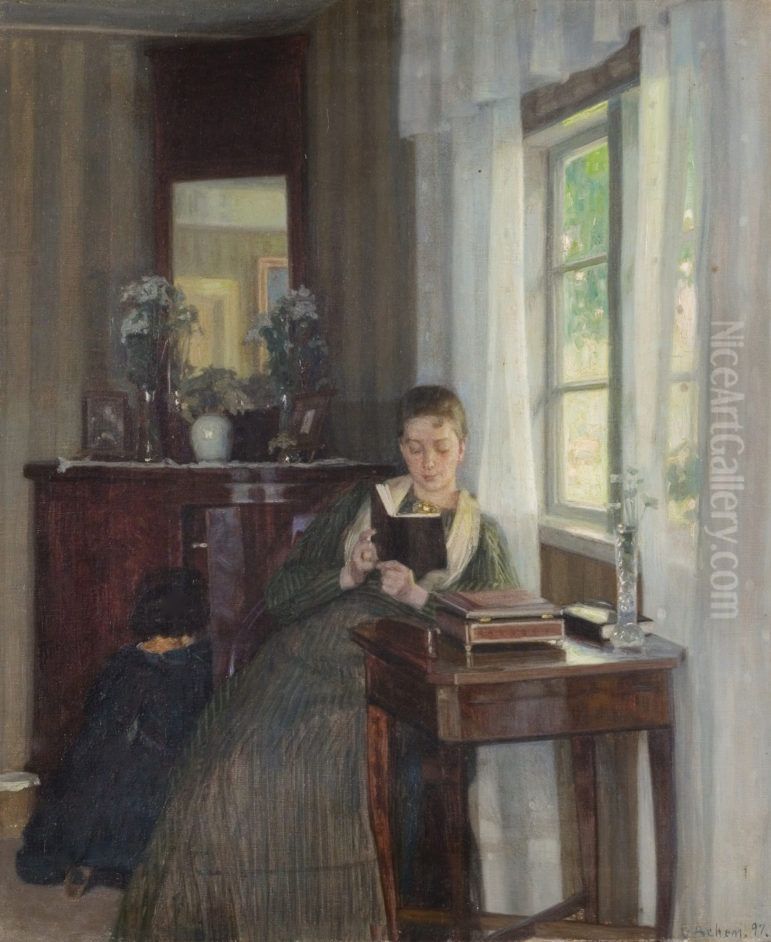 Reading Lady Oil Painting by Georg Achen
