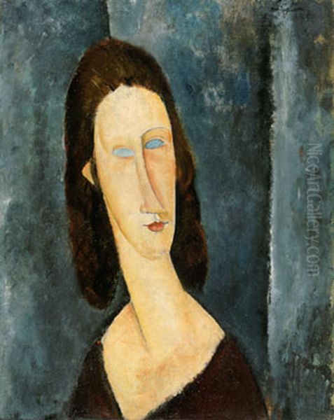Blue Eyes (Portrait of Madame Jeanne Hebuterne) Oil Painting by Amedeo Modigliani
