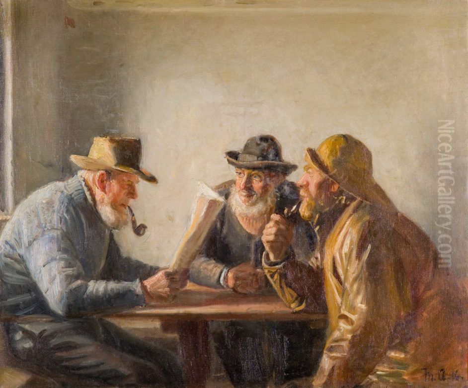 Fiskere i krostuen Oil Painting by Michael Peter Ancher