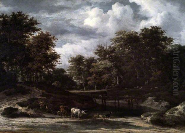 A Woodland Landscape Oil Painting by Jacob Van Ruisdael