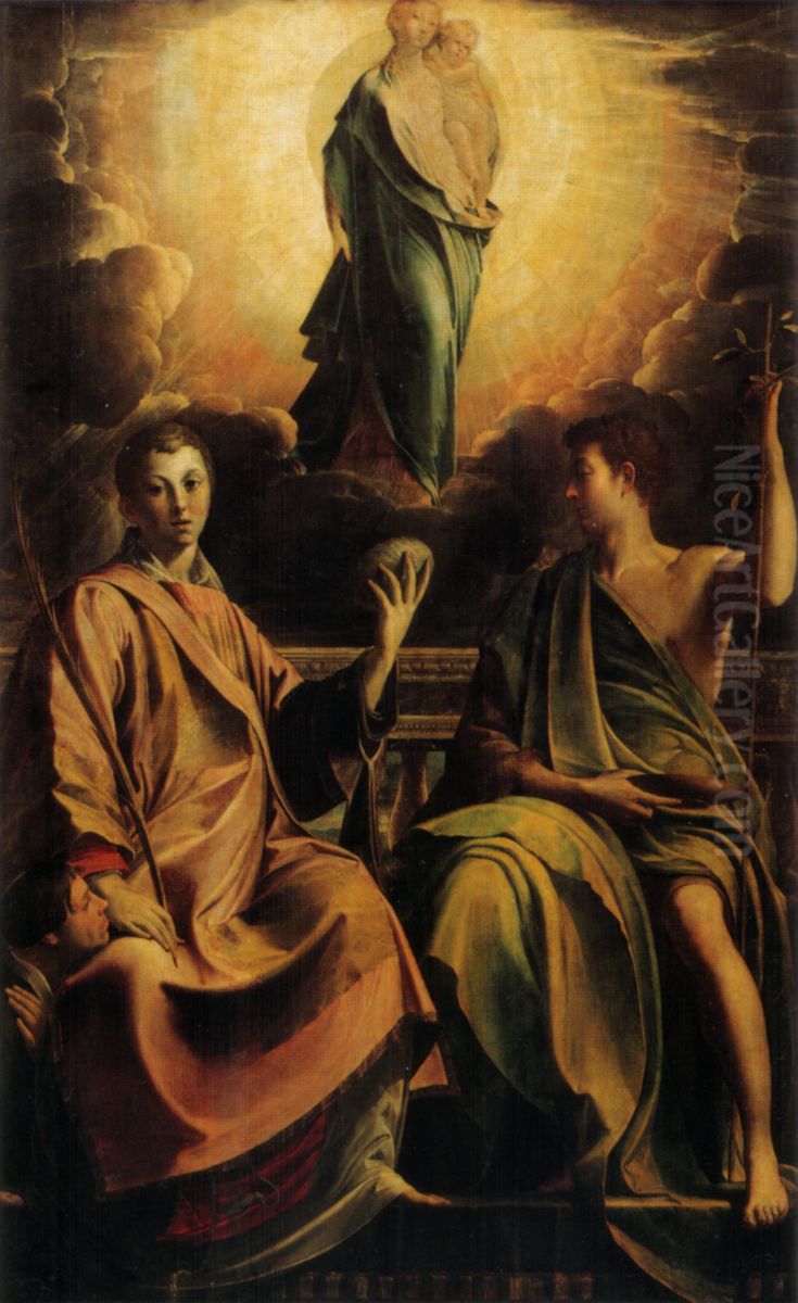 Madonna mit dem Hl. Stephan und Johannes dem Taufer Oil Painting by Parmigianino