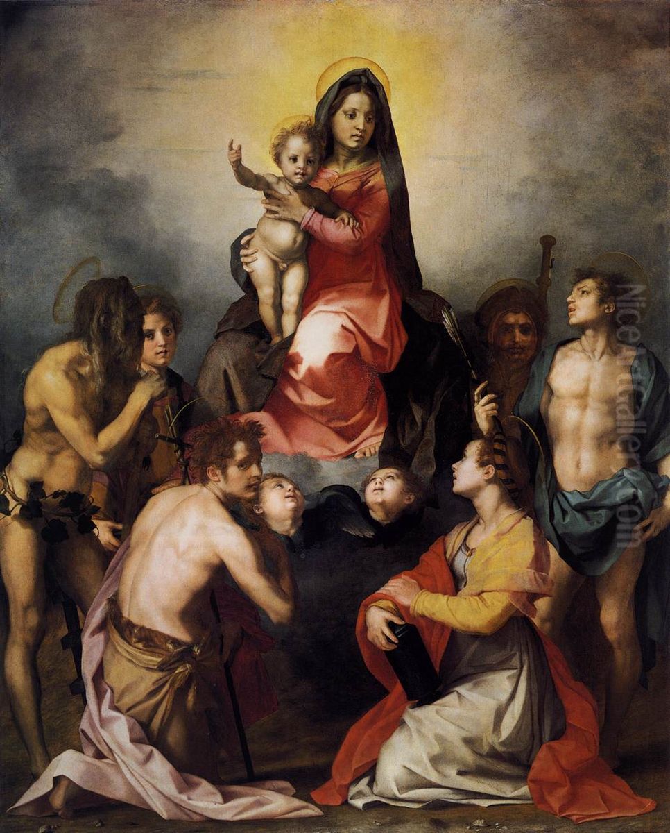 Virgin and Child in Glory with Six Saints Oil Painting by Andrea Del Sarto