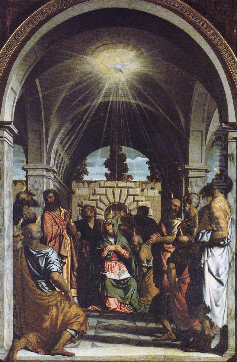 Pentecost Oil Painting by Alessandro Bonvicino (Moretto da Brescia)