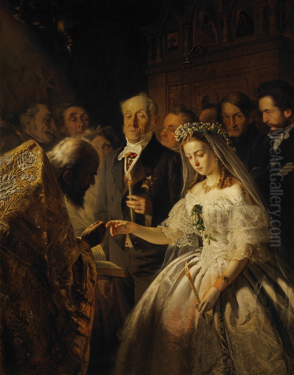 The Unequal Marriage Oil Painting by Vassili Vladimirovich Pukiryov