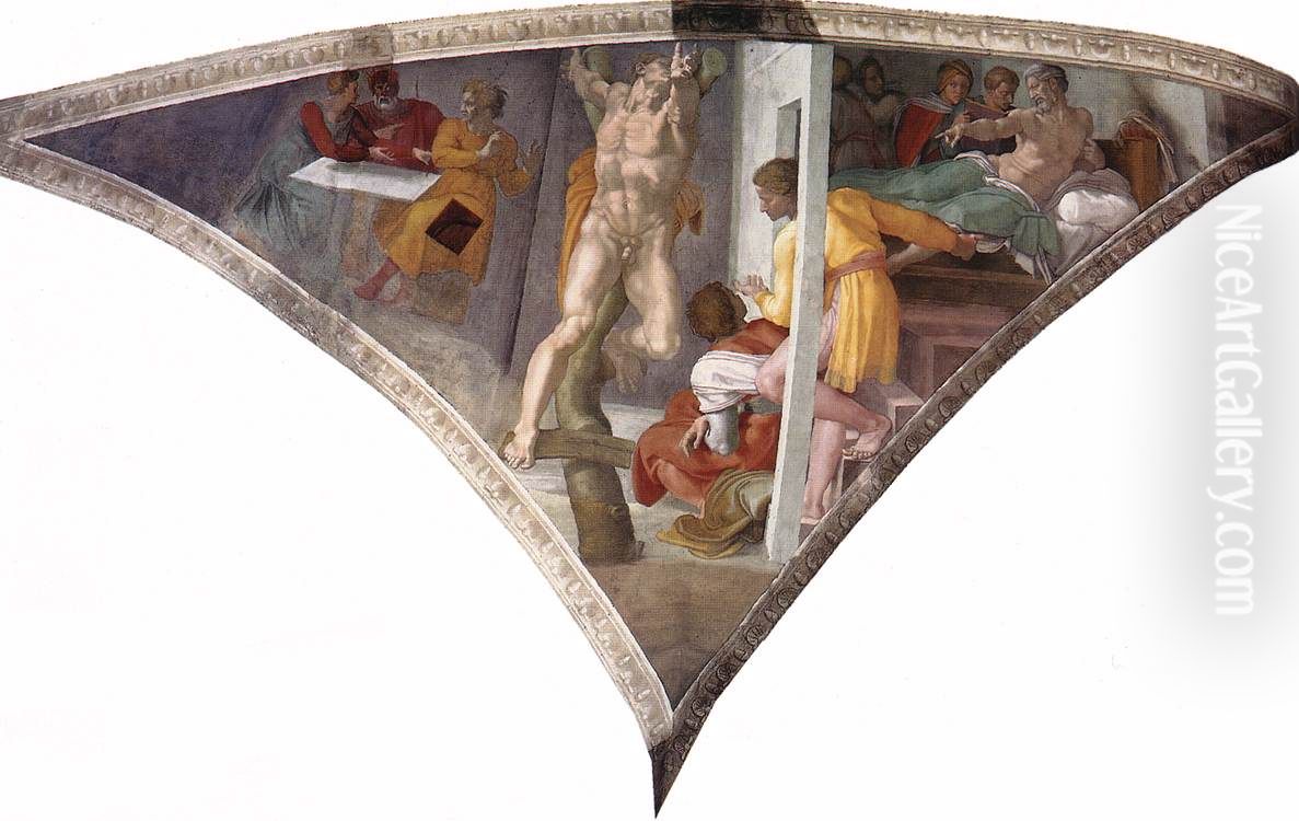 Punishment of Haman (Book of Esther 7:1-10) Oil Painting by Michelangelo Buonarroti