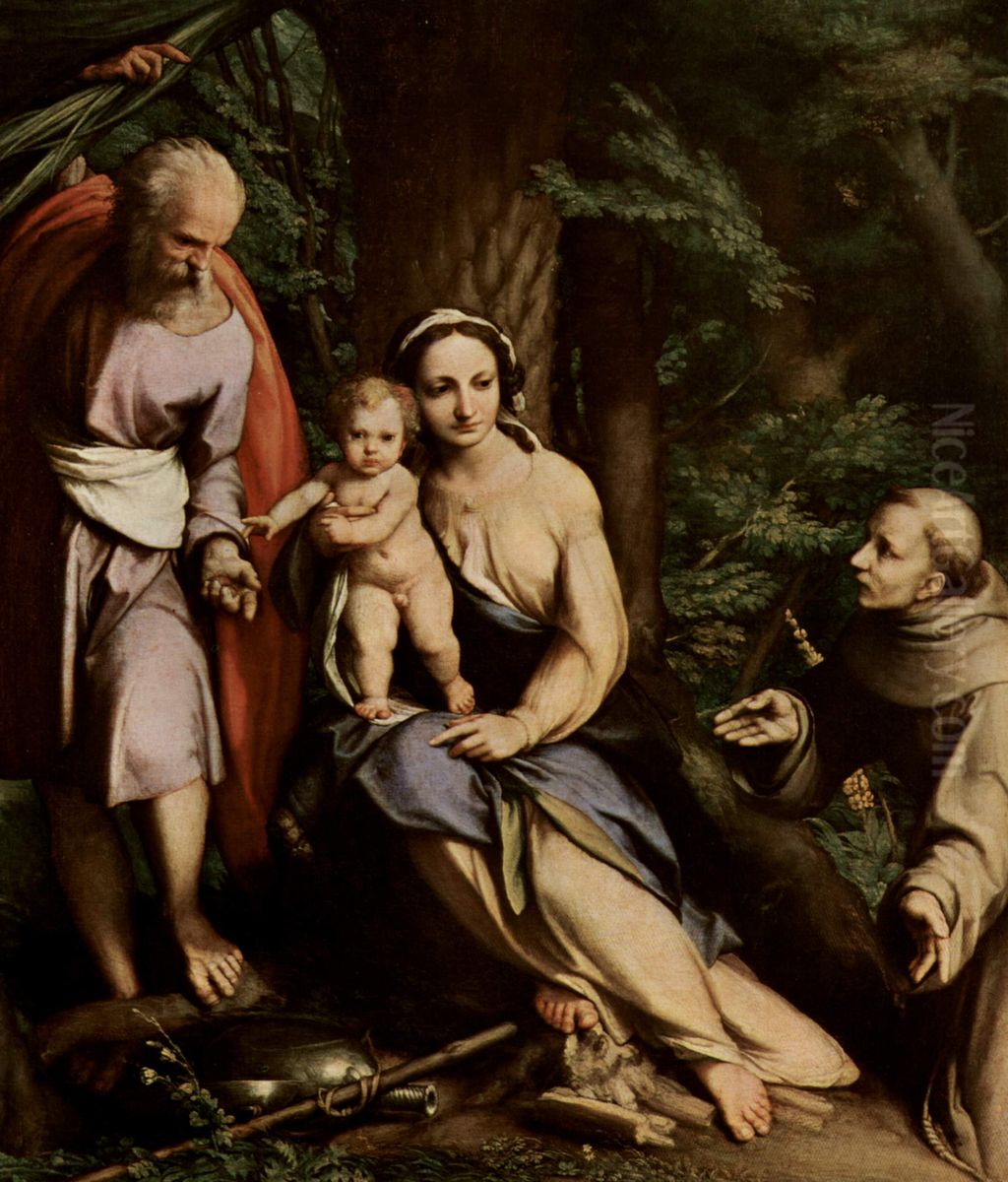 Riposo in Egitto con san Francesco Oil Painting by Antonio da Correggio