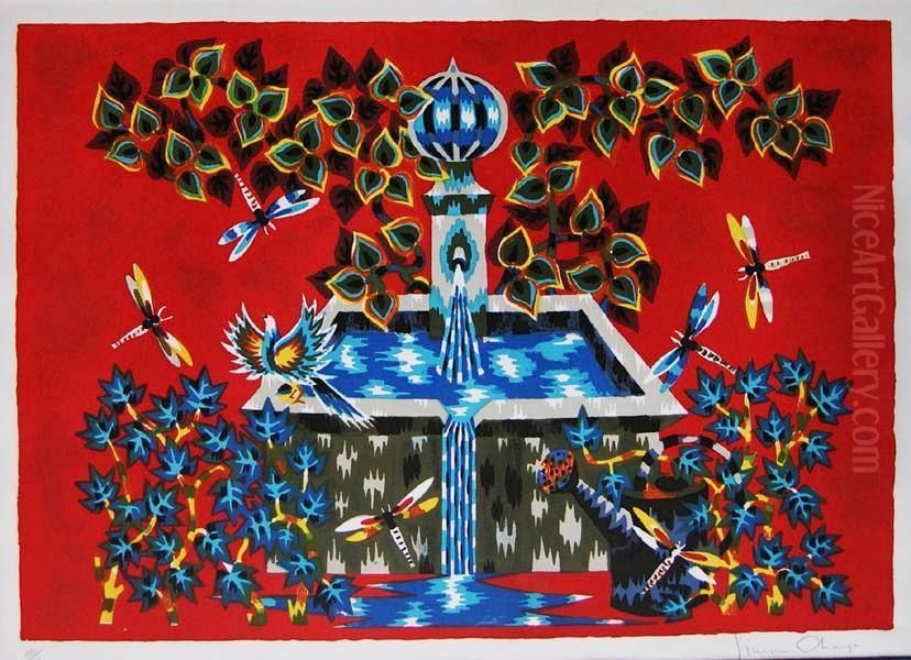 Fontanna W Ogrodzie Oil Painting by Simon Challe