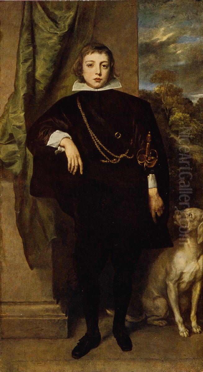 Portrait of Filippo Francesco d'Este, Marchese di Lanzo with his Dog Oil Painting by Sir Anthony Van Dyck