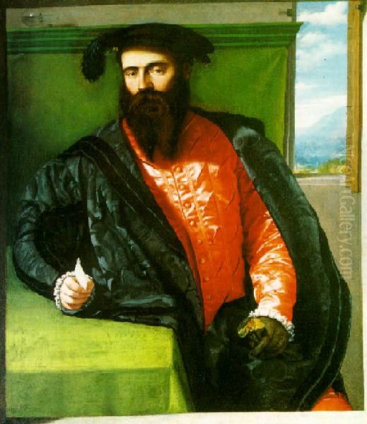 Portrait of a Gentleman with a Letter Oil Painting by Alessandro Bonvicino (Moretto da Brescia)
