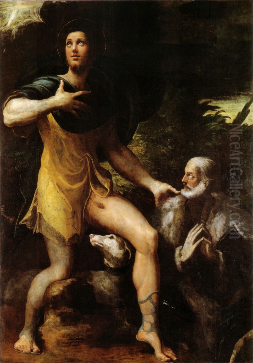San Rocco e un donatore Oil Painting by Parmigianino