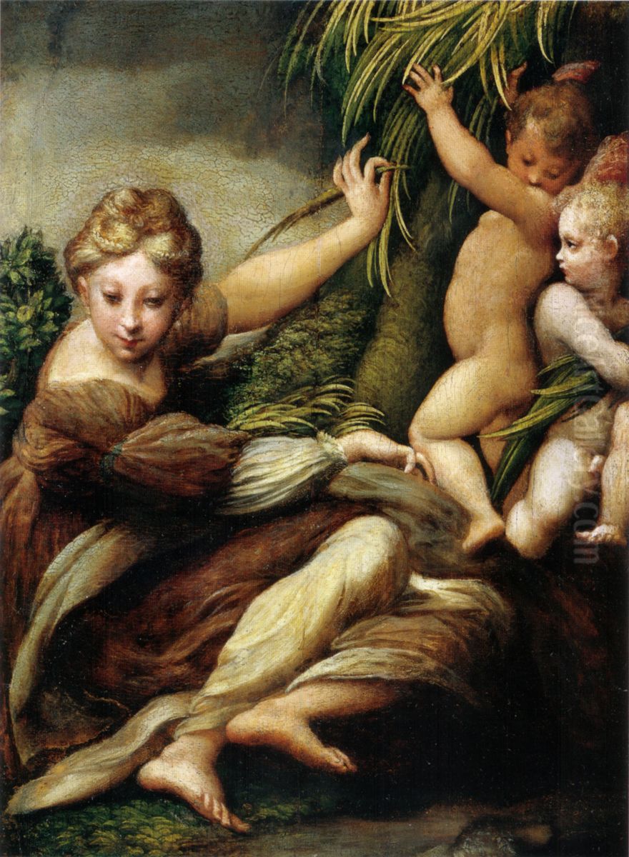 Female Martyr with Angels (Saint Catherine of Alexandria?) Oil Painting by Parmigianino