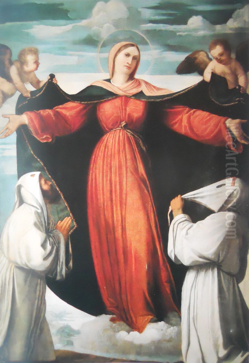 Madonna of mercy Oil Painting by Alessandro Bonvicino (Moretto da Brescia)