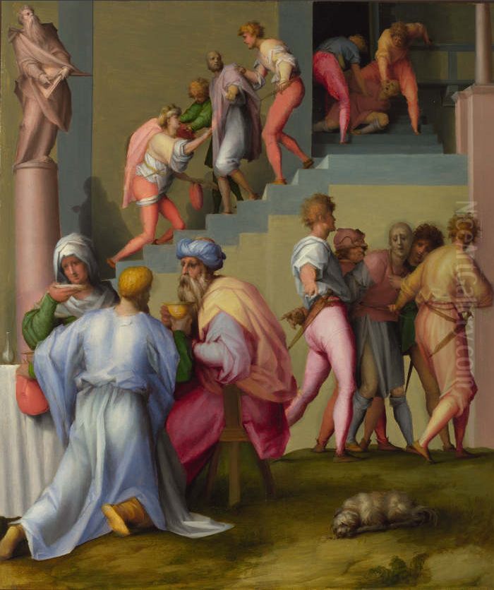 Pharaoh with his Butler and Baker Oil Painting by Pontormo